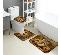 Set di 3 tappetini da bagno autunnali con stivali da cowboy rustici girasole assorbenti antiscivolo tappeti da bagno a forma di U lavabili, motivo floreale stagionale ad asciugatura rapida in memory