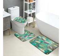 Set di 3 tappetini da bagno autunnali, eleganti, color foglia di tè, zucca, floreale, assorbente, antiscivolo, a forma di U, lavabile, in flanella ad asciugatura rapida