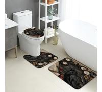 Set di 3 tappetini da bagno autunnali, in memory foam, stile gotico, con foglie di corvo nero, assorbenti, antiscivolo, lavabili, stile vintage scuro, ad asciugatura rapida, in memory foam