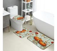 Set di 3 tappetini da bagno autunnali in memory foam, stile vintage, motivo floreale con zucca, assorbente, antiscivolo, a forma di U, lavabili, ispirati all'autunno, ad asciugatura rapida, in memory