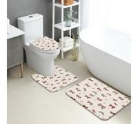 Set di 3 tappetini da bagno carini, con fiocchi colorati, cuori e arcobaleni, assorbenti e antiscivolo, a forma di U, lavabili, in memory foam, primaverili
