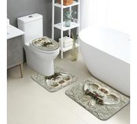 Set di 3 tappetini da bagno con angelo, design floreale elegante, assorbente, antiscivolo, a forma di U, lavabili, ispirati alle vacanze, ad asciugatura rapida, in flanella