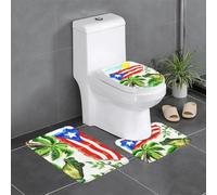 Set di 3 tappetini da bagno con bandiera del Porto Rico, palme, antiscivolo, morbidi, a forma di U, per bagno, vasca, doccia