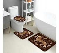 Set di 3 tappetini da bagno con bassotto, motivo floreale vintage con cane, assorbente, antiscivolo, a forma di U, lavabile, design rustico con cane, ad asciugatura rapida, in memory foam, set di