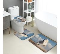 Set di 3 tappetini da bagno con cavallo magico, design fantasy, assorbente, antiscivolo, a forma di U, lavabile, con nuvole sognanti, ad asciugatura rapida, in flanella