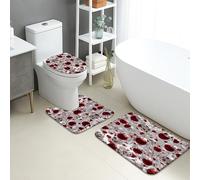 Set di 3 tappetini da bagno con ciliegie, design astratto, morbidi e antiscivolo, a forma di U, lavabili, per cucina estiva, ad asciugatura rapida, in memory foam