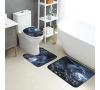 Set di 3 tappetini da bagno con drago, motivo cielo tempestoso, assorbente, antiscivolo, a forma di U, lavabili, arte gotica, ad asciugatura rapida, in flanella