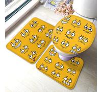 Set di 3 tappetini da bagno con faccia di cartone animato, faccine buffe carine, sorriso, gioia triste, umorismo, tappetino da bagno, grande tappeto, coperchio del sedile del water, tappetino antisc