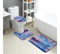 Set di 3 tappetini da bagno con fiori di ciliegio, colori vivaci, color pesca floreale, assorbente, antiscivolo, a forma di U, lavabili, in memory foam, ad asciugatura rapida, set di tappeti da bagno