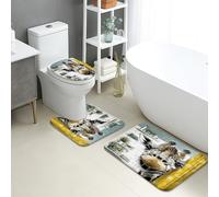 Set di 3 tappetini da bagno con giraffa, stampa animalier, morbidi, assorbenti, antiscivolo, a forma di U, lavabili, ad asciugatura rapida, in memory foam