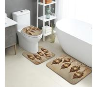 Set di 3 tappetini da bagno con lanterna vintage, motivi rustici marroni, assorbenti e antiscivolo, a forma di U, lavabili, motivo floreale autunnale, ad asciugatura rapida, in flanella