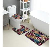 Set di 3 tappetini da bagno con motivo a labbra, stravaganti e glitterati, stampa animalier, antiscivolo, morbidi, lavabili, in memory foam, ad asciugatura rapida