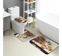 Set di 3 tappetini da bagno con motivo botanico, con foglie verdi vintage, decorativi, morbidi, assorbenti, antiscivolo, a forma di U, lavabili, decorazione per la casa per tutto l'anno in memory foam