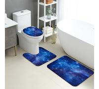 Set di 3 tappetini da bagno con motivo galassia, con cielo stellato cosmico, assorbente, antiscivolo, a forma di U, lavabili, a tema spaziale, in flanella ad asciugatura rapida