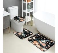 Set di 3 tappetini da bagno con motivo galassia, eleganti, motivo floreale e cielo notturno, assorbente, antiscivolo, a forma di U, lavabili, design cosmico, ad asciugatura rapida, in flanella