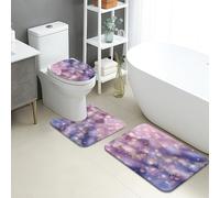 Set di 3 tappetini da bagno con motivo galassia, motivo cielo stellato, assorbente, antiscivolo, a forma di U, lavabile, in flanella ad asciugatura rapida