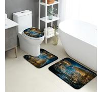 Set di 3 tappetini da bagno con motivo galassia, motivo cielo stellato, assorbente, antiscivolo, a forma di U, lavabile, in flanella ad asciugatura rapida