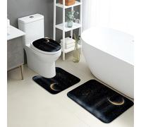 Set di 3 tappetini da bagno con motivo galassia, motivo cielo stellato, assorbente, antiscivolo, a forma di U, lavabile, in flanella ad asciugatura rapida