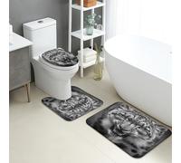 Set di 3 tappetini da bagno con motivo leopardo delle nevi invernali, colore nero e bianco, con tigre feroce, assorbente, antiscivolo, lavabile, elegante, in memory foam, ad asciugatura rapida, set di