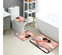 Set di 3 tappetini da bagno con motivo principessa sognante, motivo nuvole di pesche assorbenti, antiscivolo, a forma di U, lavabili, fantasia magica, ad asciugatura rapida, in memory foam, set di
