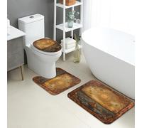 Set di 3 tappetini da bagno con motivo tramonto e barca a vela, stile nautico, vintage, assorbenti, antiscivolo, lavabili, in memory foam, motivo arte costiera ad asciugatura rapida, in memory foam