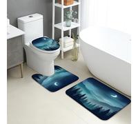 Set di 3 tappetini da bagno con paesaggio di montagna, cielo notturno, foresta assorbente, antiscivolo, a forma di U, lavabile, accogliente, ad asciugatura rapida, in flanella