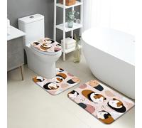Set di 3 tappetini da bagno con porcellini d'India, simpatici illustrazioni di animali, assorbenti e antiscivolo, a forma di U, lavabili, design con animali giocosi, ad asciugatura rapida, in memory