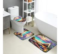 Set di 3 tappetini da bagno con spiaggia tropicale, scenario del tramonto del paradiso, assorbente, antiscivolo, collezione di tappeti da bagno in memory foam, lavabili per le vacanze estive, ad