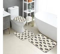 Set di 3 tappetini da bagno con stampa bacio, vintage, motivo labbra nere, antiscivolo, a forma di U, lavabili, chic, glamour, ad asciugatura rapida, in memory foam