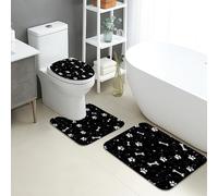 Set di 3 tappetini da bagno con stampa di zampe di cane, motivo ossa nere, assorbenti e antiscivolo, a forma di U, lavabili, idea regalo per gli amanti degli animali, ad asciugatura rapida, in memory