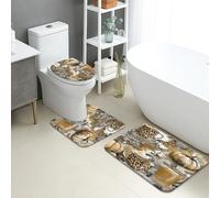 Set di 3 tappetini da bagno con tazze da caffè, vintage, motivo floreale e farfalla, assorbente, antiscivolo, a forma di U, lavabile, in flanella ad asciugatura rapida, set di tappeti da bagno
