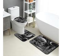 Set di 3 tappetini da bagno con teschio, design gotico scuro, assorbente, antiscivolo, a forma di U, lavabile, ispirato ad Halloween, in flanella ad asciugatura rapida