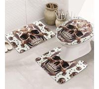 Set di 3 tappetini da bagno con teschio su sfondo bianco, tappetini antiscivolo per doccia con contorno a U, tappetini da bagno assorbenti in microfibra, lavabili, per vasca da bagno, doccia