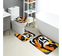 Set di 3 tappetini da bagno con volto di tigre, motivo animale, antiscivolo, lavabili, per decorare la casa, accessori decorativi colorati per il bagno
