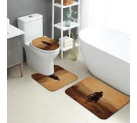 Set di 3 tappetini da bagno Cowboy, con paesaggio occidentale rustico, assorbente, antiscivolo, a forma di U, lavabile, ad asciugatura rapida, in memory foam, ad asciugatura rapida, set di tappeti da