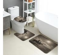 Set di 3 tappetini da bagno Cowboy, con paesaggio occidentale vintage, assorbente, antiscivolo, a forma di U, lavabile, con sella rustica, ad asciugatura rapida, in memory foam, set di tappeti da