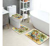 Set di 3 tappetini da bagno da spiaggia, gallo tropicale, rilassanti su una sedia, assorbente, antiscivolo, a forma di U, lavabile, divertimento estivo ad asciugatura rapida, in memory foam, set di