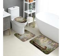 Set di 3 tappetini da bagno della giungla, artistico, ghepardo, natura, floreale, assorbente, antiscivolo, a forma di U, lavabile, tropicale, oasi tropicale, ad asciugatura rapida, in memory foam, set