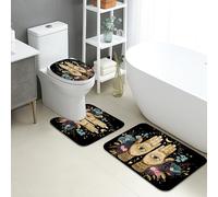 Set di 3 tappetini da bagno, design bohémien, con occhio di mano, assorbente, antiscivolo, a forma di U, lavabile, motivo floreale artistico ad asciugatura rapida, in flanella