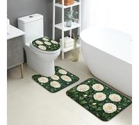 Set di 3 tappetini da bagno eleganti, motivo floreale camelia bianca, assorbente, antiscivolo, a forma di U, lavabile, in flanella ad asciugatura rapida