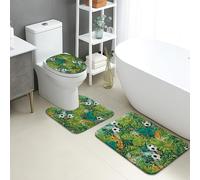 Set di 3 tappetini da bagno estivi con palline da calcio tropicali e piante, assorbenti e antiscivolo, a forma di U, lavabili, in memory foam, ad asciugatura rapida