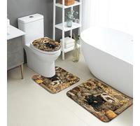 Set di 3 Tappetini da Bagno,Fall Rustic Sunflowers Animal Autumn Flowers Morbido Tappetino per WC Comodi Tappetino girowater a Forma di U per Vasche Docce WC