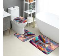 Set di 3 tappetini da bagno fantasia, con nuvole di cavallo magiche, assorbenti, antiscivolo, a forma di U, lavabili, con sogno magico ad asciugatura rapida, in memory foam, set di tappeti da bagno