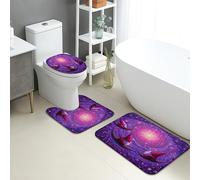 Set di 3 tappetini da bagno fantasy, con gnomi colorati, assorbenti, antiscivolo, a forma di U, lavabili, foresta incantata, ad asciugatura rapida, in memory foam, set di tappeti da bagno
