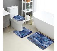 Set di 3 tappetini da bagno fantasy, con unicorni blu magici, assorbenti, antiscivolo, a forma di U, lavabili, in flanella, ad asciugatura rapida