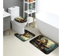 Set di 3 tappetini da bagno fantasy, motivo fatina incantata, design con funghi incantati, assorbenti, antiscivolo, a forma di U, lavabili, foresta magica, ad asciugatura rapida, in memory foam, set