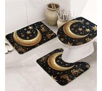 Set di 3 Tappetini da Bagno,Golden Stars and Moon Morbido Tappetino per WC Comodi Tappetino a Forma di U per WC Vasche Bagno