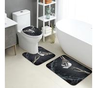 Set di 3 tappetini da bagno gotici con scheletro, mani e cuore, assorbenti e antiscivolo, a forma di U, lavabili, per Halloween, ad asciugatura rapida, in flanella