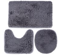 Set di 3 tappetini da bagno grigi.