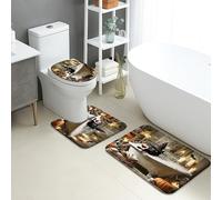 Set di 3 Tappetini da Bagno,Halloween Spooky Cat Pumpkin Festive Cozy Traspiranti Copertura per WC Lavabili Tappeto a Forma di U per WC Vasche Docce